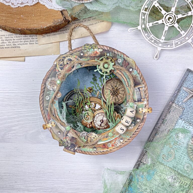 Turn an Old Tape Roll into a ‘Window to the Sea’ 3D Decor with Stamperia Paper Elements