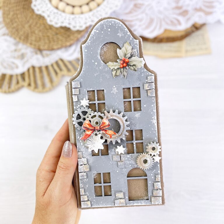 A House-Shaped Mini Album with Stamperia’s “Gear Up For Christmas” Collection