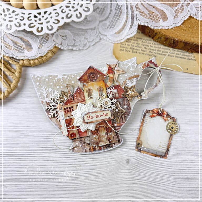 Christmas Tea Cup Decoration with Stamperia’s Gear Up for Christmas Collection