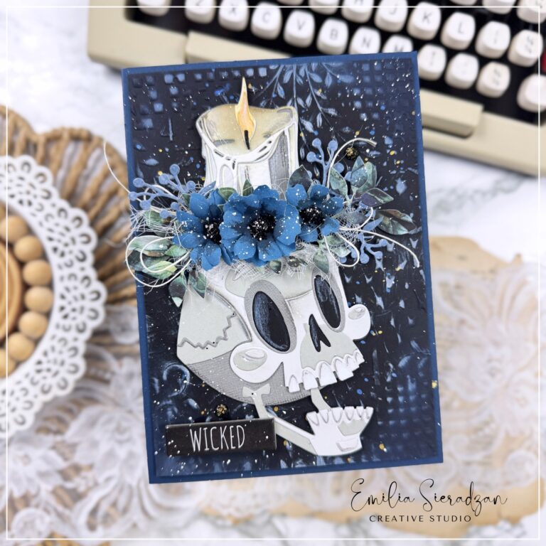Halloween card with old supplies | Skull, flowers & candle | Video Tutorial